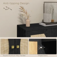 HOMCOM Boho Buffet Cabinet with Adjustable Shelf and Rattan Decorated Doors, TV Cabinet for TV up to 42 Inches, Black(m-7)