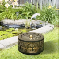 Outsunny Outdoor Water Fountain with LED Lights, 10" Tall Garden Waterfall Fountain Feature with Adjustable Flow, Black(m-10)