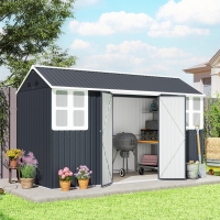 Outsunny 12' x 5.5' Metal Garden Storage Shed, Outdoor Tool Storage House with Lockable Door, Vents, Sloped Roof, Dark Grey