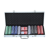 Soozier High Quality 11.5 gram Poker Chips Set with Silver Aluminum Case, 500 Striped Dice 2 Decks of Cards(m-11)