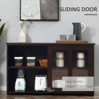 HOMCOM Modern Kitchen Sideboard, Stackable Storage Cabinet, Sliding Glass Door Console, Cupboard Serving Buffet for Kitchen & Dining Room, Coffee(m-5)