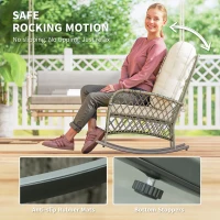 Outsunny Rattan Rocking Chair, Outdoor Wicker Patio Rocker Chair Furniture with Thick Cushions, for Garden Backyard Porch, Khaki(m-4)