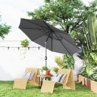 Outsunny 10' x 8' Round Market Umbrella, Patio Umbrella with Crank Handle and Tilt, Outdoor Parasol for Garden, Bench, Lawn, Grey