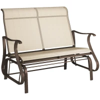 Outsunny 2-Person Outdoor Glider Chair, Patio Glider Rocking Chair with Mesh Seat and Backrest, Steel Frame for Outdoor, Backyard, Khaki(m-2)