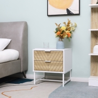 HOMCOM Modern Bedside Table with 2 Drawers and Steel Frame, Sofa Side Table for Bedroom Living Room, White and Oak