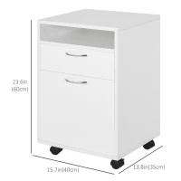 HOMCOM 24" Small Filing Cabinet with Open Compartment, Drawer and Wheels, Home Office Storage Cabinet, White(m-3)