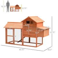 PawHut 82" Deluxe Chicken Coop Wooden Hen House Rabbit Hutch Poultry Cage Pen Backyard with Run and Nesting Box(m-3)