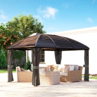 Outsunny 10' x 13' Hardtop Gazebo Aluminum Outdoor Canopy with Mesh Nettings, Curtains, Dark Grey(m-9)