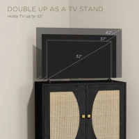 HOMCOM Boho Buffet Cabinet with Adjustable Shelf and Rattan Decorated Doors, TV Cabinet for TV up to 42 Inches, Black(m-5)