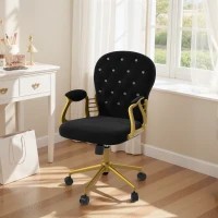 Vinsetto Velvet Office Desk Chair Button Tufted Vanity Chair with Swivel Wheels, Adjustable Height and Tilt Function, Black(m-10)