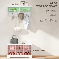 HOMCOM Coat Rack Shoe Bench Set, Entryway Shoe Bench with 8 Storage Cubbies, 4 Hooks for Hallway, Living Room, White(m-4)