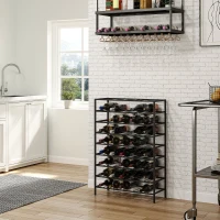 HOMCOM 9-Tier Metal Wine Bottle Rack 54 Bottles Freestanding Wine Storage Holder Home Bar Wine Display Stand Cellar Bottle Organizer Black(m-8)