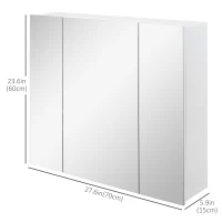 kleankin 28" x 24" Wall Mounted Mirror Cabinet, Bathroom Medicine Cabinet with Mirror, 3 Doors and Adjustable Shelves, White(m-3)