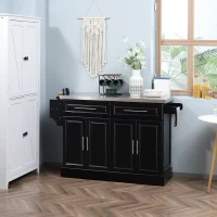 HOMCOM Rolling Kitchen Island with Storage and Stainless Steel Top, Kitchen Trolley with Drawers, Cabinets, Towel Rack(m-8)