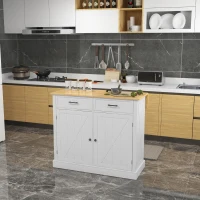 HOMCOM Rolling Kitchen Island with Drop Leaf Wood Breakfast Bar, Farmhouse Kitchen Cart with 2 Drawers, Adjustable Shelves for Dining Room (White)(m-8)