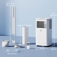 HOMCOM Small Portable AC 8000 BTU, Dehumidifier, Remote Control, 24-Hour Timer, Window Mount Kit for Bedroom, Cream(m-3)