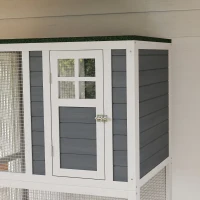 PawHut 74" Wooden Outdoor Cat House Weatherproof & Wheeled with High Weight Capacity, Kitten Cage Condo, White(m-10)
