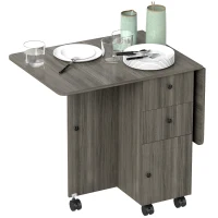HOMCOM Foldable Dining Table, Rolling Kitchen Table with Storage Drawers and Cabinet, Drop Leaf Table on Wheels, Grey(m-11)