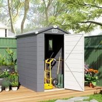 Outsunny 4.5' x 6' Garden Storage Shed with Latch Door, Vents, Sloped Roof, Light Grey(m-8)