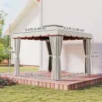 Outsunny 10' x 10' Outdoor Patio Gazebo Double Soft-top Garden Shelter Tent with Curtains, & Mesh Screen Drapes, Cream White(m-3)