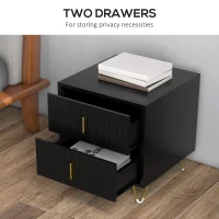 HOMCOM Bedside Table, Modern Nightstand with 2 Drawers, Side End Table with Metal Legs for Living Room, Bedroom, Black(m-5)
