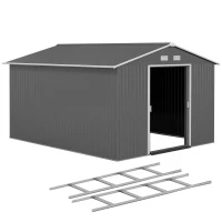 Outsunny 9' x 10.6' Garden Storage Shed w/ Foundation Kit Metal Tool Storage House w/ Double Doors Light Grey(m-11)