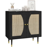 HOMCOM Boho Buffet Cabinet with Adjustable Shelf and Rattan Decorated Doors, TV Cabinet for TV up to 42 Inches, Black(m-11)