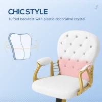 Vinsetto Velvet Office Desk Chair Button Tufted Vanity Chair with Swivel Wheels, Adjustable Height and Tilt Function, Cream White(m-9)