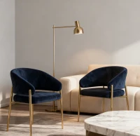 Set of 2 Modern Dining Chairs with Metal Frame for Long-Lasting Use, Fabric Upholstered with Curved Backrest, 24" L x 22" W x 31.5" H, Blue(m-1)