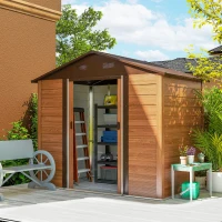 Outsunny 7.7' x 6.5' Outdoor Metal Garden Shed with Lock and Ventilation Gardening Tool Storage, Dark Brown(m-1)