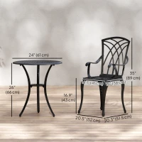 Outsunny 3 Pieces Patio Bistro Set, Cast Aluminum Outdoor Conversation Furniture Set, Coffee Table with Umbrella Hole, 2 Armchairs, Brown(m-3)