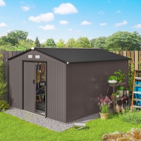 Outsunny 9' x 10.6' Garden Storage Shed w/ Foundation Kit Metal Tool Storage House w/ Double Doors Brown