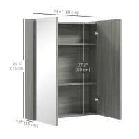 HOMCOM Wall Mount Mirrored Medicine Cabinet, Bathroom Mirror Cabinet with Adjustable Shelf, Double Soft Closing Doors, Grey(m-3)