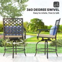 Outsunny Outdoor Bar Stools Set of 2, Bar Height Swivel Patio Chairs with Cushion, Pillow Footrest for Poolside, Backyard(m-4)