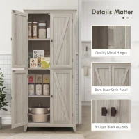 HOMCOM 72" Freestanding Storage Cabinet, Kitchen Pantry Cabinet with Doors and Shelves for Dining Room, Grey(m-7)