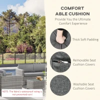 Outsunny 4 Pieces Patio Wicker Sofa Set, Outdoor PE Rattan Extra Wide Seat Conversation Furniture w/ Tempered Glass Table-top & Thick Padded Cushion for Garden, Backyard, Lawn, Mixed Grey(m-5)