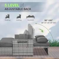 Outsunny 2 Piece Rattan Outdoor Daybed, 2 Seater Sofa Set with Footstool, Storage, Cushions and Pillows for Garden, Patio, Grey(m-4)