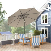 Outsunny 10' x 8' Round Market Umbrella, Patio Umbrella with Crank Handle and Tilt, Outdoor Parasol for Garden, Bench, Lawn, Light Grey(m-8)