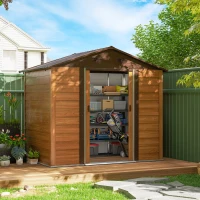 Outsunny 7.7' x 6.5' Outdoor Metal Garden Shed with Lock and Ventilation Gardening Tool Storage, Dark Brown(m-8)