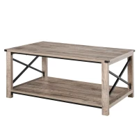 HOMCOM Industrial Coffee Table, Cocktail Table with Bottom Storage Shelf, Metal X-Bar for Living Room Bedroom(m-11)