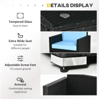 Outsunny 4 Pieces Wicker Patio Furniture Set with Thick Cushions, Outdoor PE Rattan Conversation Sofa Set with Glass Top Table & Extra Wide Seat, Sky Blue(m-6)