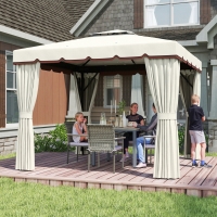 Outsunny 10' x 10' Outdoor Patio Gazebo Double Soft-top Garden Shelter Tent with Curtains, & Mesh Screen Drapes, Cream White