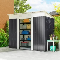 Outsunny 7' x 4' Outdoor Storage Shed, Metal Garden Tool Storage House Organizer with Lockable Sliding Doors and Vents for Backyard Patio Lawn, Charcoal Grey(m-1)