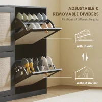 HOMCOM Narrow Shoe Storage Cabinet, Rattan Shoe Cabinet with 4 Flip Drawers and Adjustable Shelves for 20 Pairs, Black(m-5)