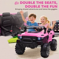 Aosom 2-Seater Kids Ride On Police Car, 12V 7AH Remote Control Police Truck Electric Car for Toddlers with LED Lights, Big Off-road Wheels, 4 Shock Absorbers, MP3, Storage, Pink(m-4)