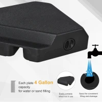 Outsunny Umbrella Stand Fitting 2" Poles and Steel Base with 4 Fillable Plastic Weights, 158lbs Sand or 132lbs Water Filled, Black(m-4)