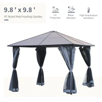 Outsunny 9.8' x 9.8' Garden Aluminium Gazebo Hardtop Roof Canopy Marquee Party Tent Patio Outdoor Shelter with Mesh Curtains & Side Walls, Grey(m-4)
