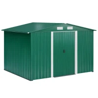 Outsunny 8.5' x 6.8' x 5.8' Practical Backyard Garden Storage Tool Shed Double Sliding Door 4 Ventilation Slots, Green(m-2)