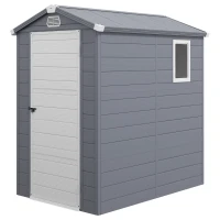 Outsunny 4.5' x 6' Garden Storage Shed with Latch Door, Vents, Sloped Roof, Light Grey(m-11)