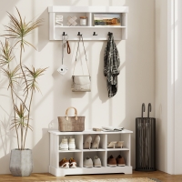 HOMCOM Coat Rack Shoe Bench Set, Entryway Shoe Bench with 8 Storage Cubbies, 4 Hooks for Hallway, Living Room, White